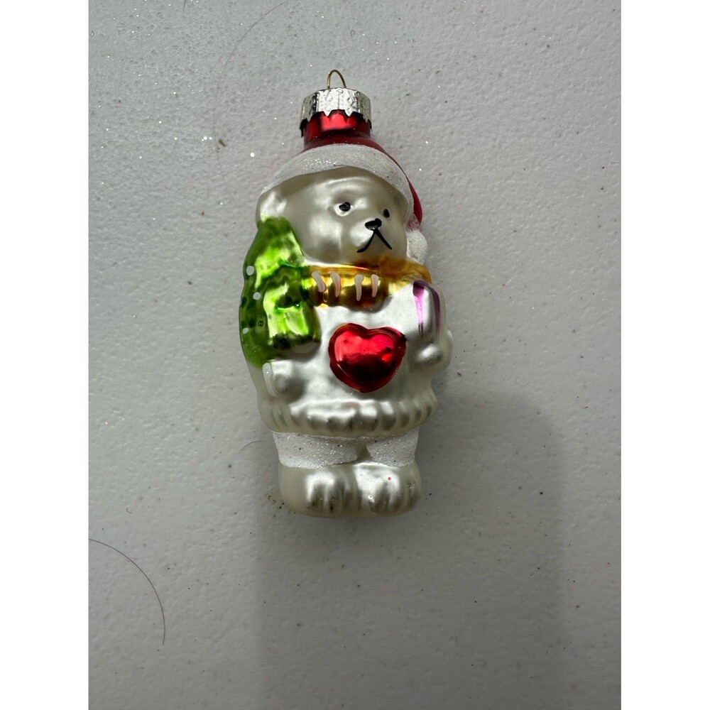 Vintage Glass Blown Polar Heart Care Bear Gift Christmas Tree Ornament